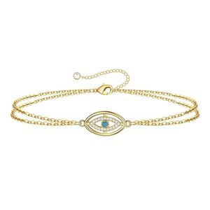 18K Gold Plated Women's Evil Eye Bracelet with Center Faux Stone Waterproof